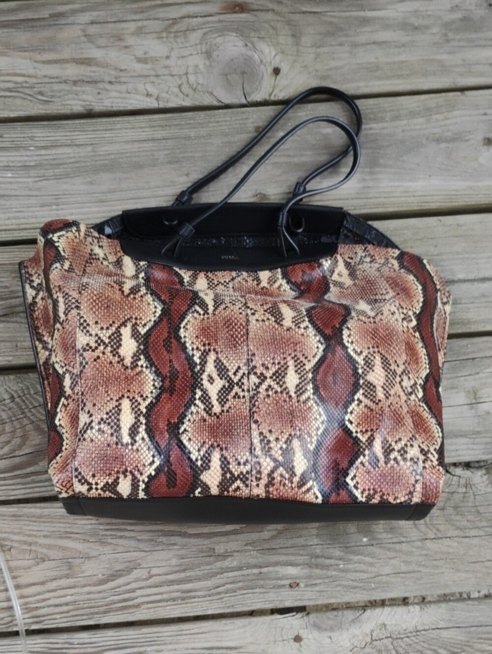 Furla 3 Compartment Snake-Print Tote Bag in Brown and Black - Picture 3 of 16